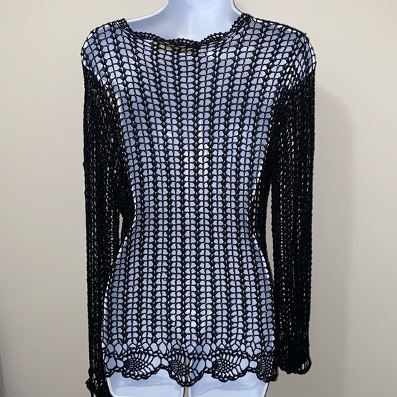 BETTE PAIGE DAISY CROCHET OPEN KNIT BELL SLEEVES WITCHY COVER UP WHIMSICAL VNTG - Picture 4 of 11